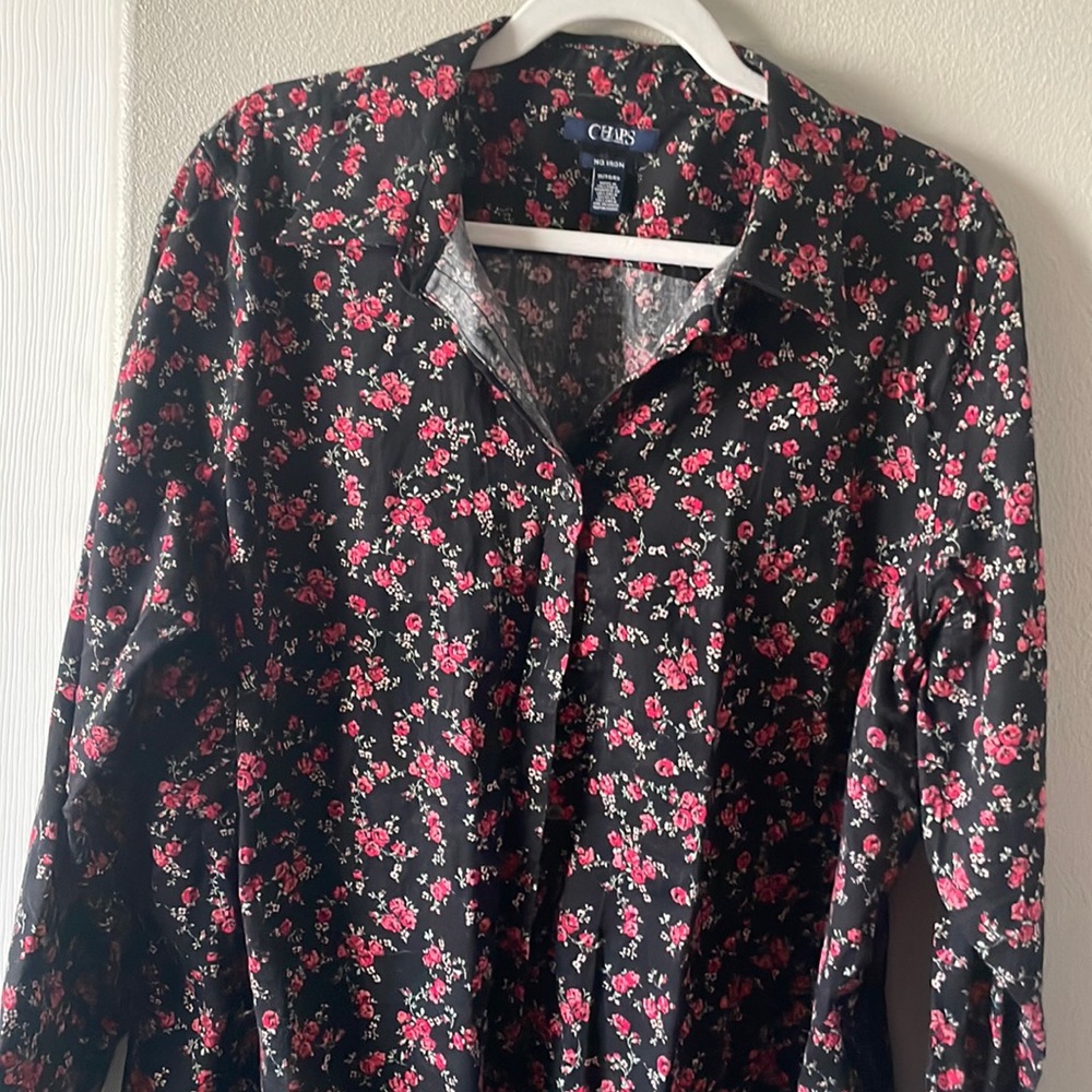 Black with roses women’s button up shirt